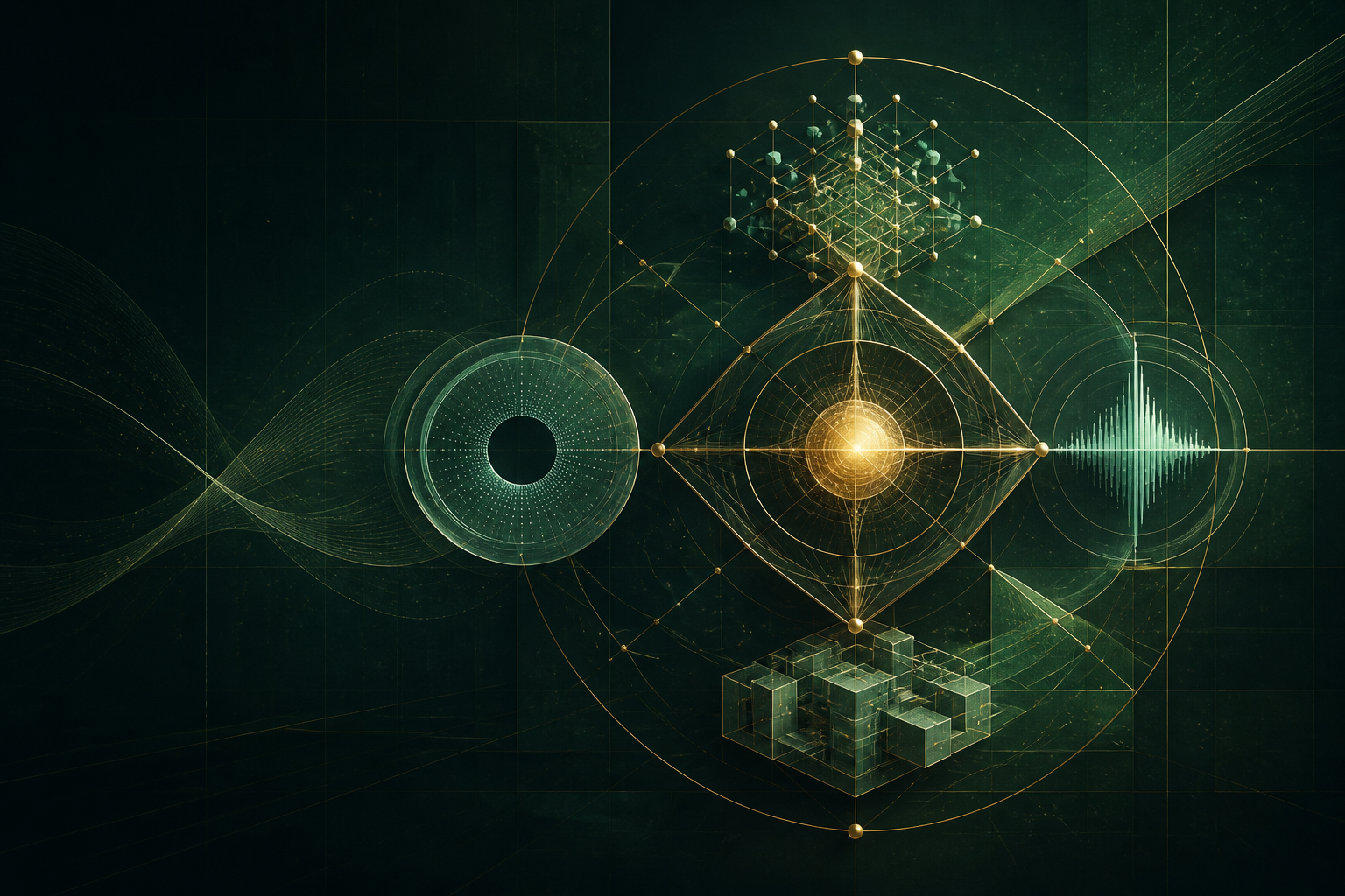 Abstract balance of interconnected engineering systems representing correctness, testing, performance, tools, and human judgement.