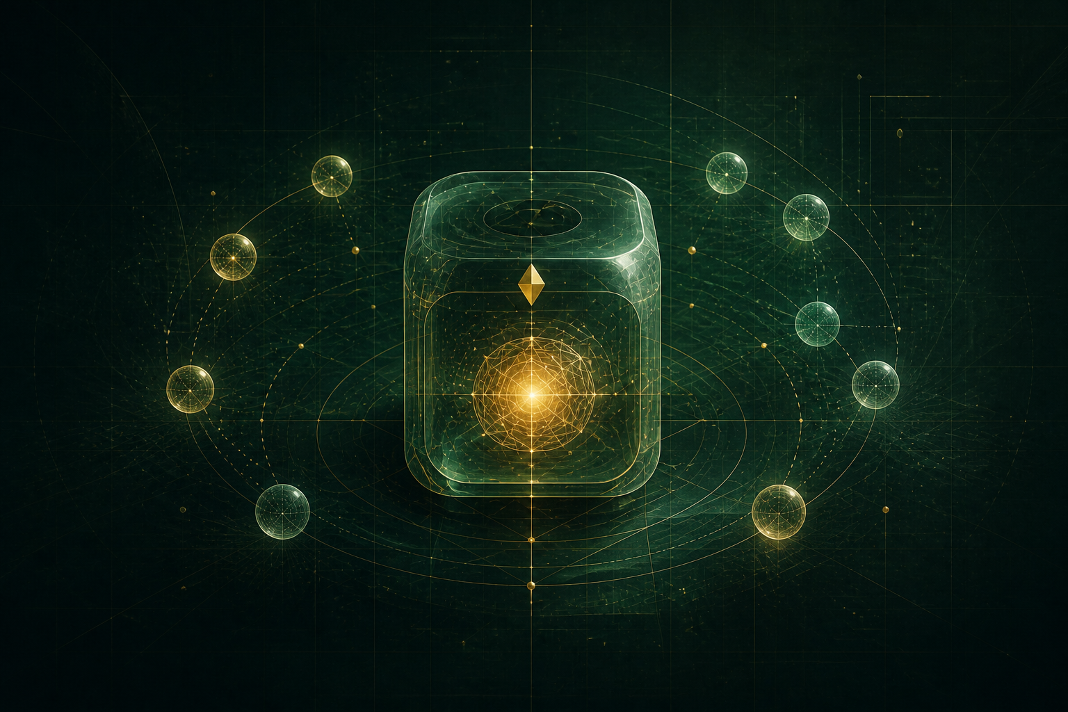 Abstract translucent vessel holding a luminous value that can change state.