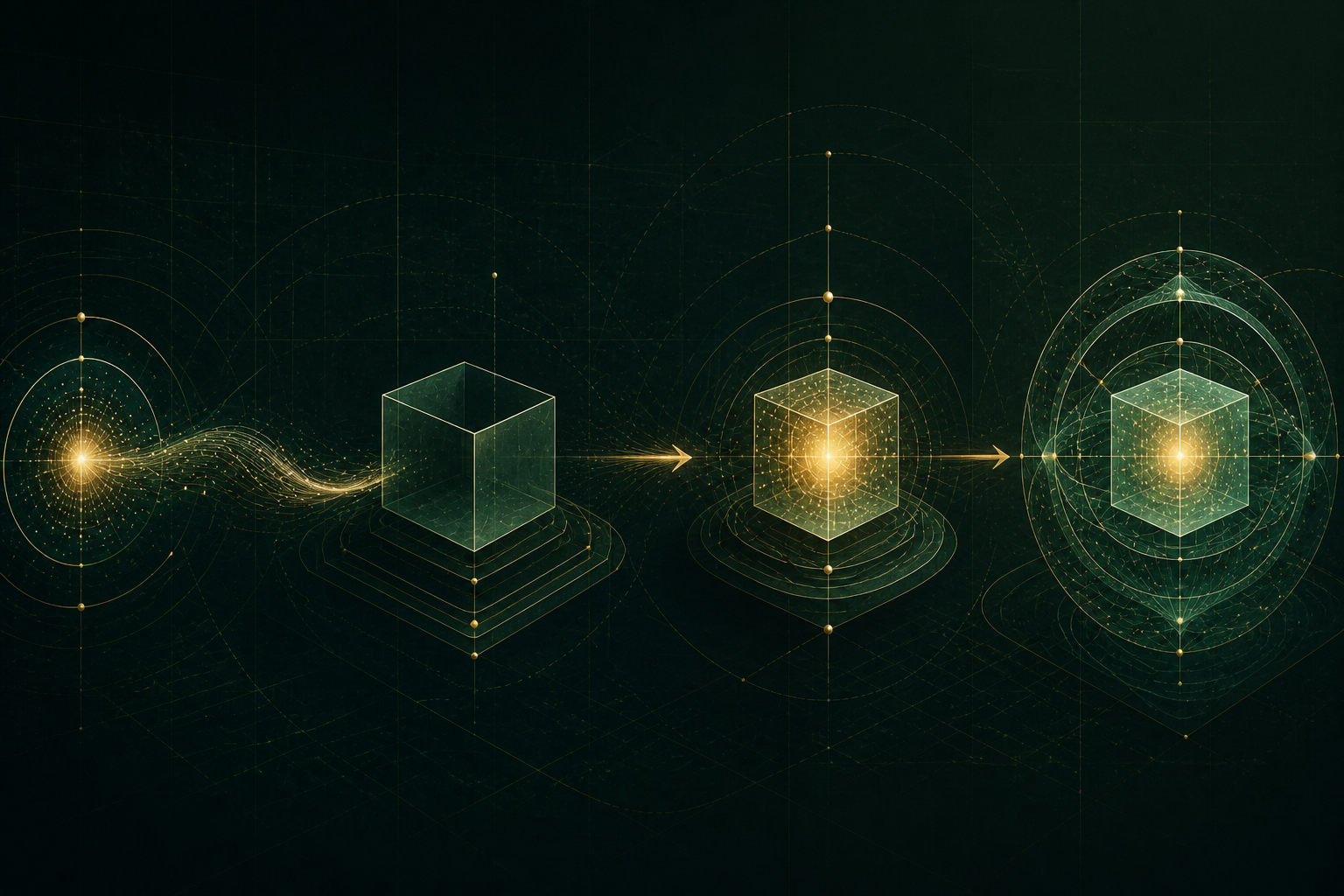 Abstract sequence in which an empty variable container is created and then receives a luminous value.
