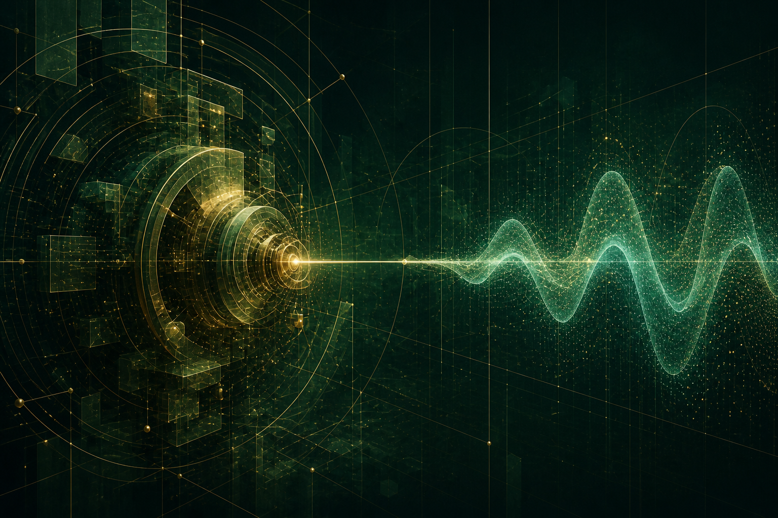 Abstract first signal emerging from a deep machine into an illuminated output space.