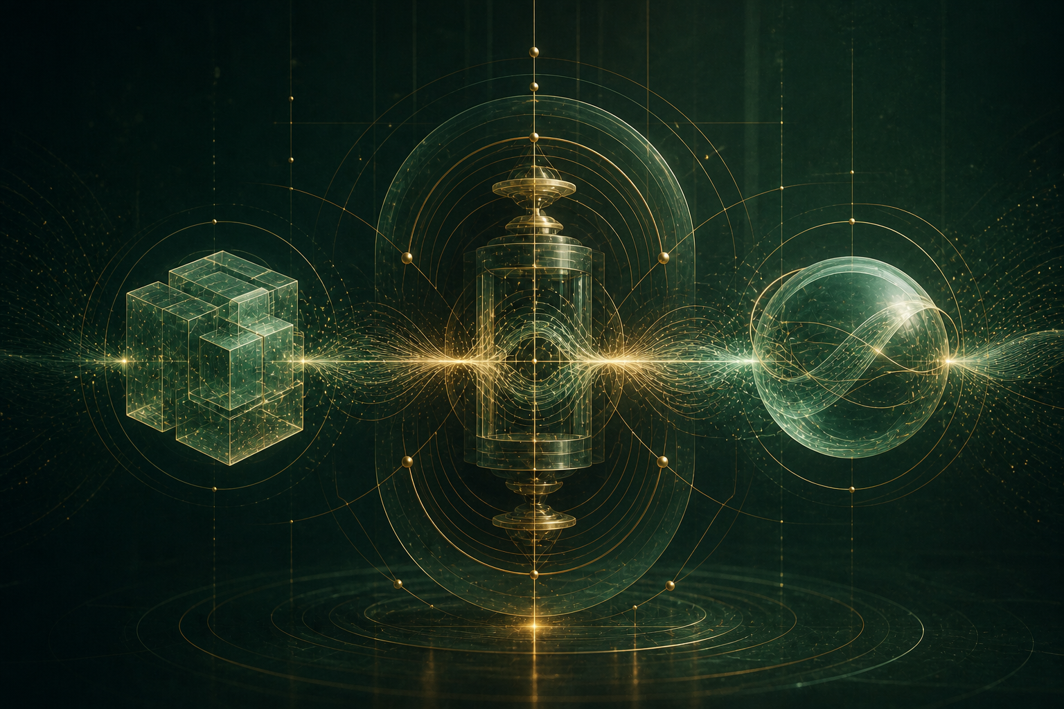 Abstract balanced operation combining two compatible objects into one intuitive result.